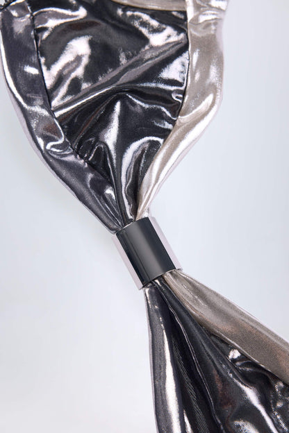 Ruched Bikini Top in Silver Chrome