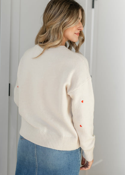 Red Heart Embroidered Knit Sweater