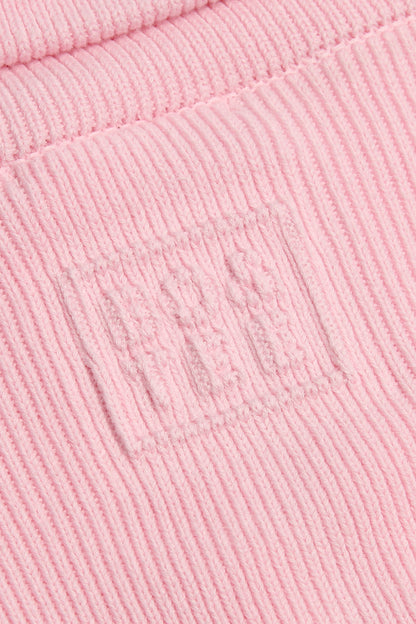 Ribbed Knit Zip-Up Cropped Sweatshirt in Pale Pink
