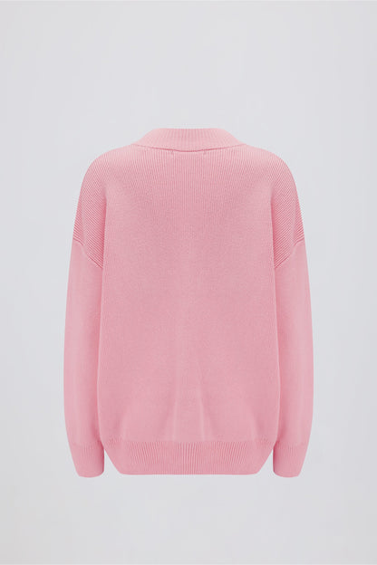 Ribbed Knit Oversized Jumper in Pale Pink