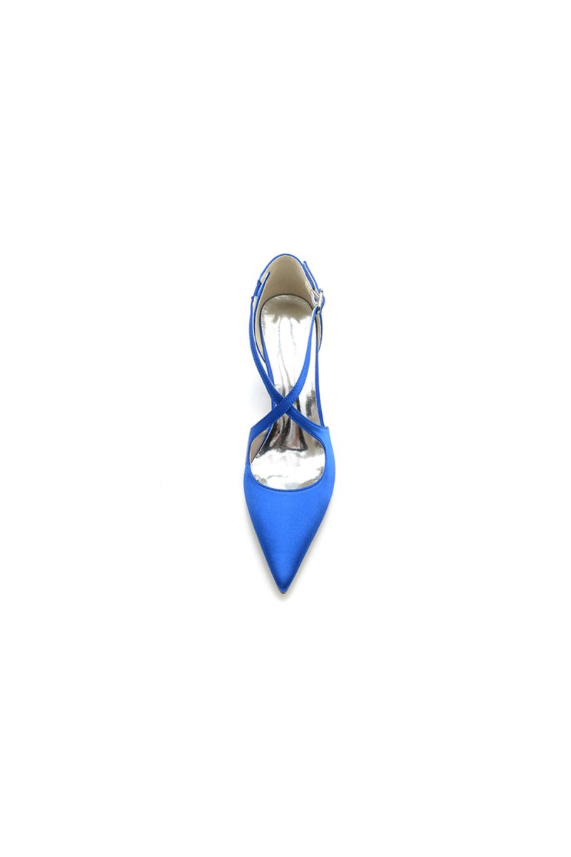 Black Satin Pump with Cross-Strap Design
