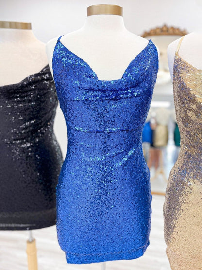 Black - Spaghetti Straps Sequins Sheath Short Homecoming Dress