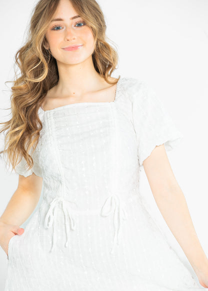 Saylor Square Neckline White Midi Dress - FINAL SALE