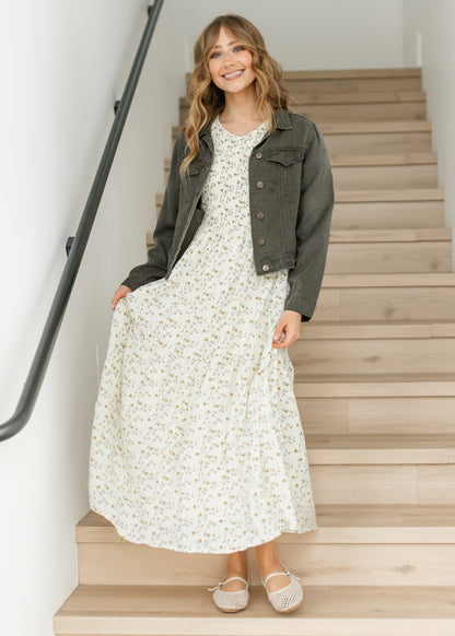 Shea Olive Lightweight Denim Jacket