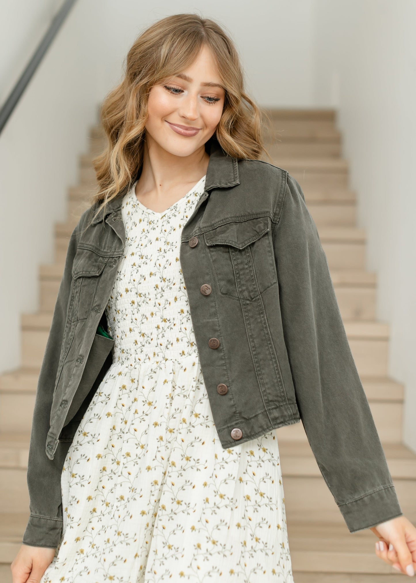 Shea Olive Lightweight Denim Jacket