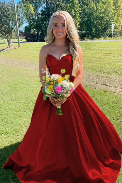 Ball Gown Sweetheart Satin Long Prom Dresses