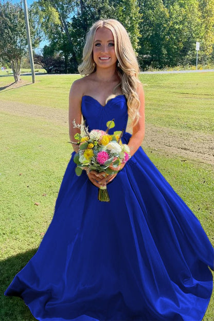 Ball Gown Sweetheart Satin Long Prom Dresses