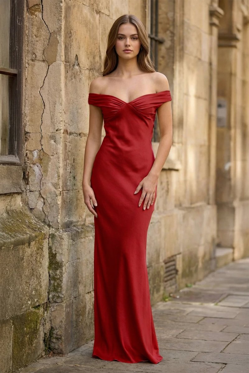 Aqua Off The Shoulder Sheath Satin Long Prom Dress