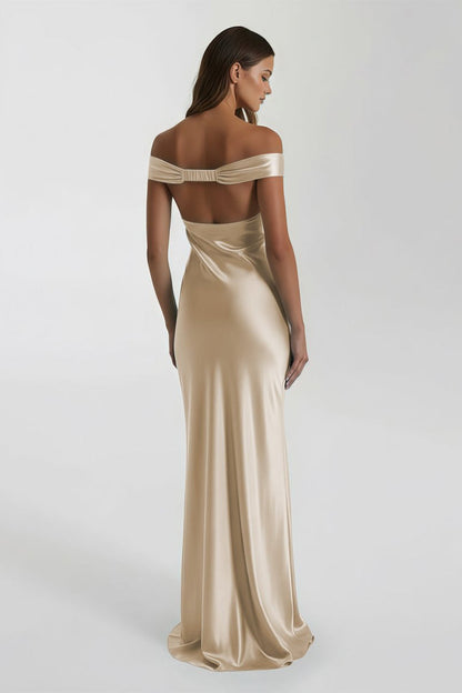 Aqua Off The Shoulder Sheath Satin Long Prom Dress