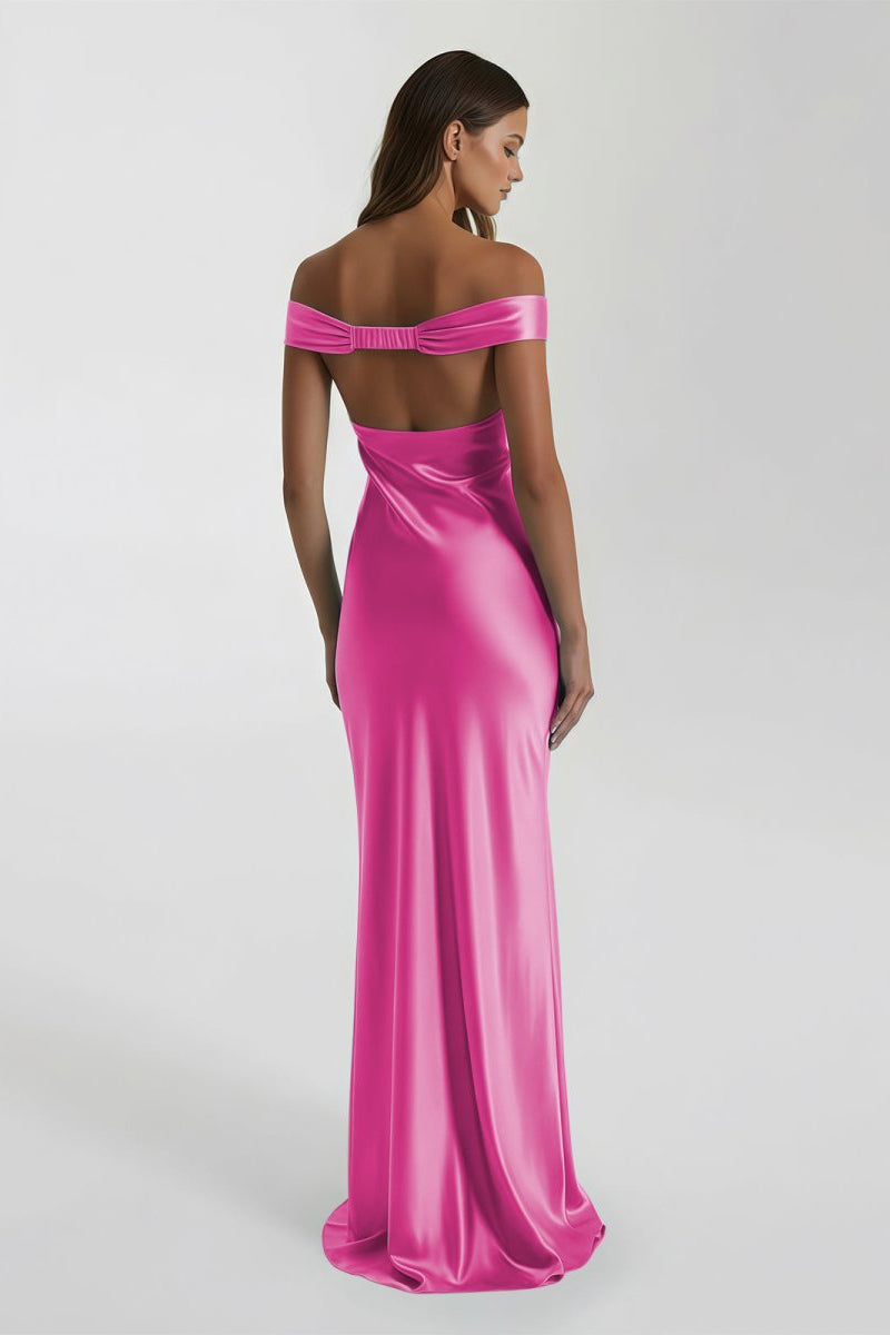 Aqua Off The Shoulder Sheath Satin Long Prom Dress