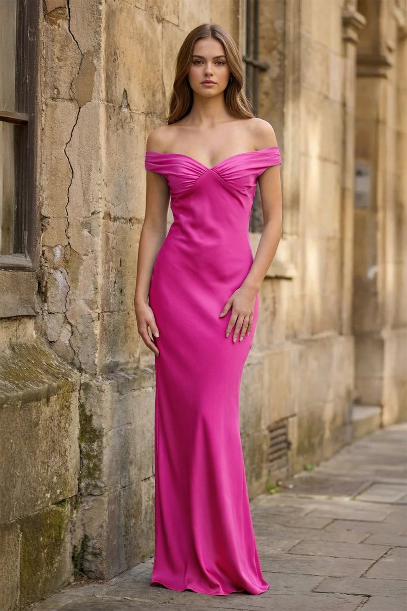 Aqua Off The Shoulder Sheath Satin Long Prom Dress