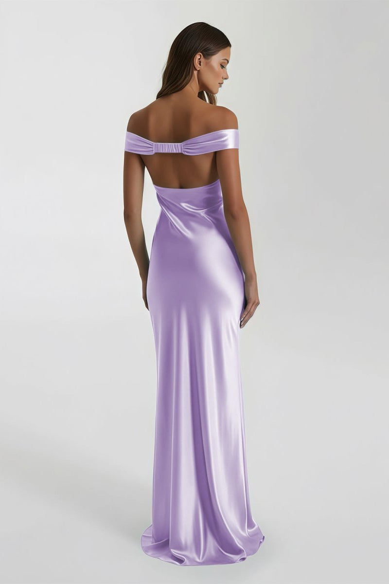Aqua Off The Shoulder Sheath Satin Long Prom Dress