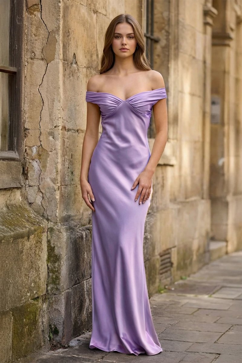 Aqua Off The Shoulder Sheath Satin Long Prom Dress