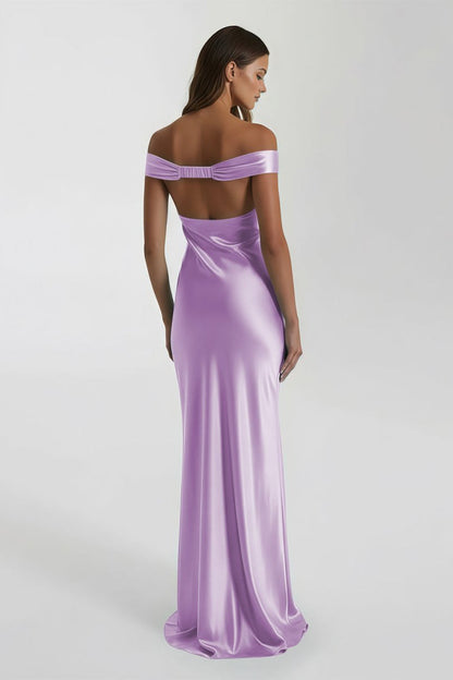 Aqua Off The Shoulder Sheath Satin Long Prom Dress