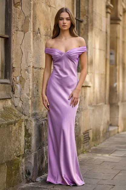 Aqua Off The Shoulder Sheath Satin Long Prom Dress
