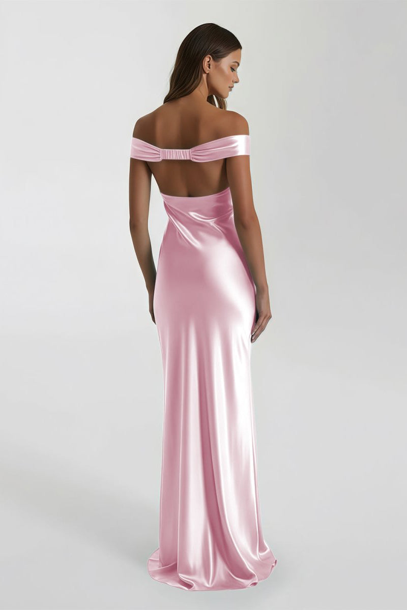 Aqua Off The Shoulder Sheath Satin Long Prom Dress
