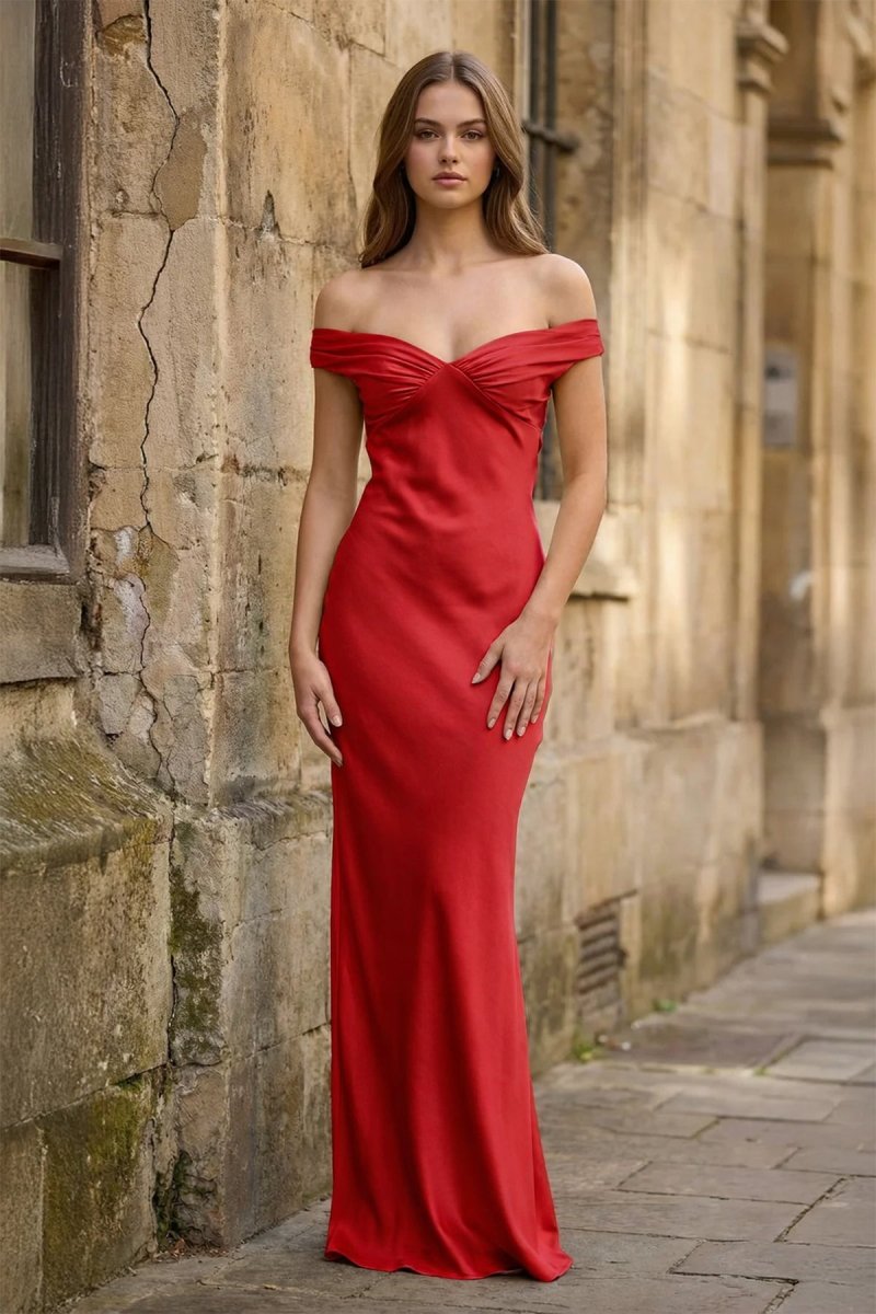 Aqua Off The Shoulder Sheath Satin Long Prom Dress