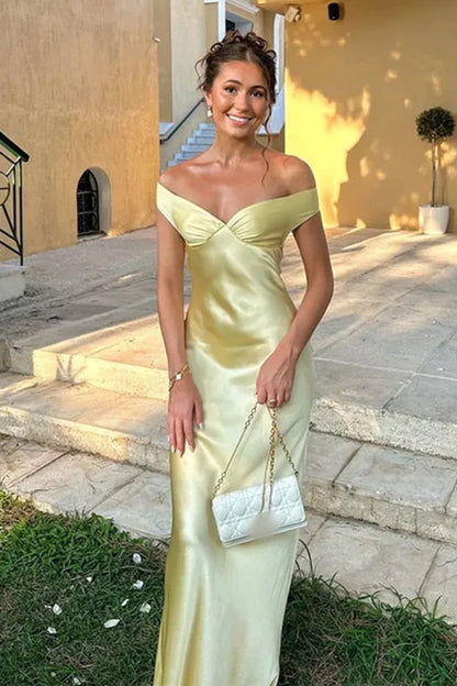 Aqua Off The Shoulder Sheath Satin Long Prom Dress