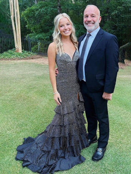 Black Spaghetti Straps Mermaid Long Prom Dress With Beading